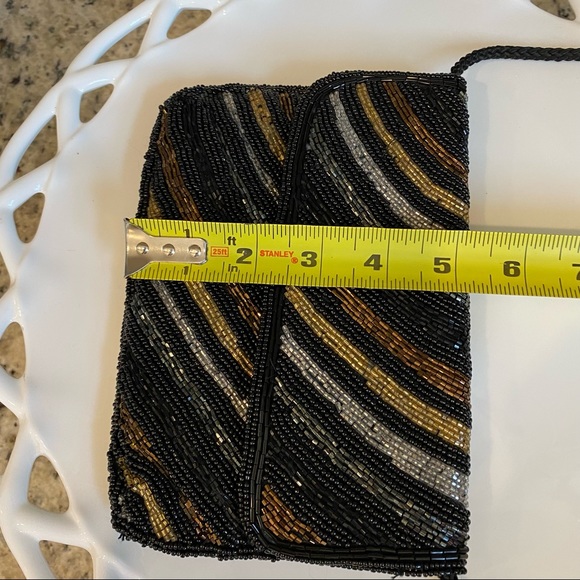 Wow! Black Bronze Silver Beaded Purse with Strap - Picture 7 of 10